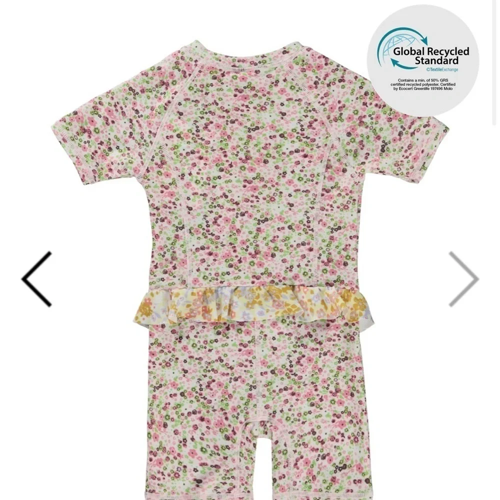 Molo Floral Kids Swimwear - Pink and Green. UV swimsuit